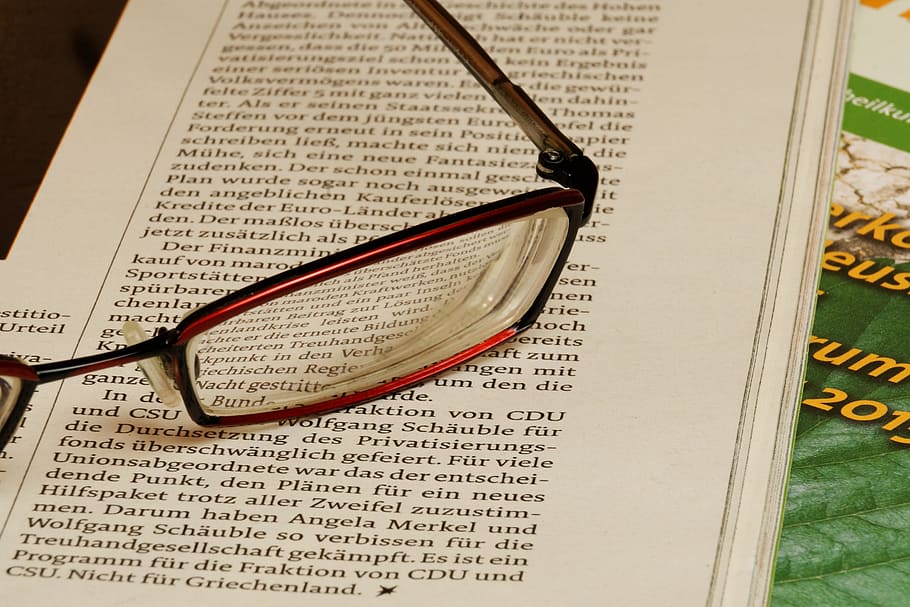 close-up photography, red, eyeglasses, white, printer paper, Newspaper, Glasses, Read, Education, article