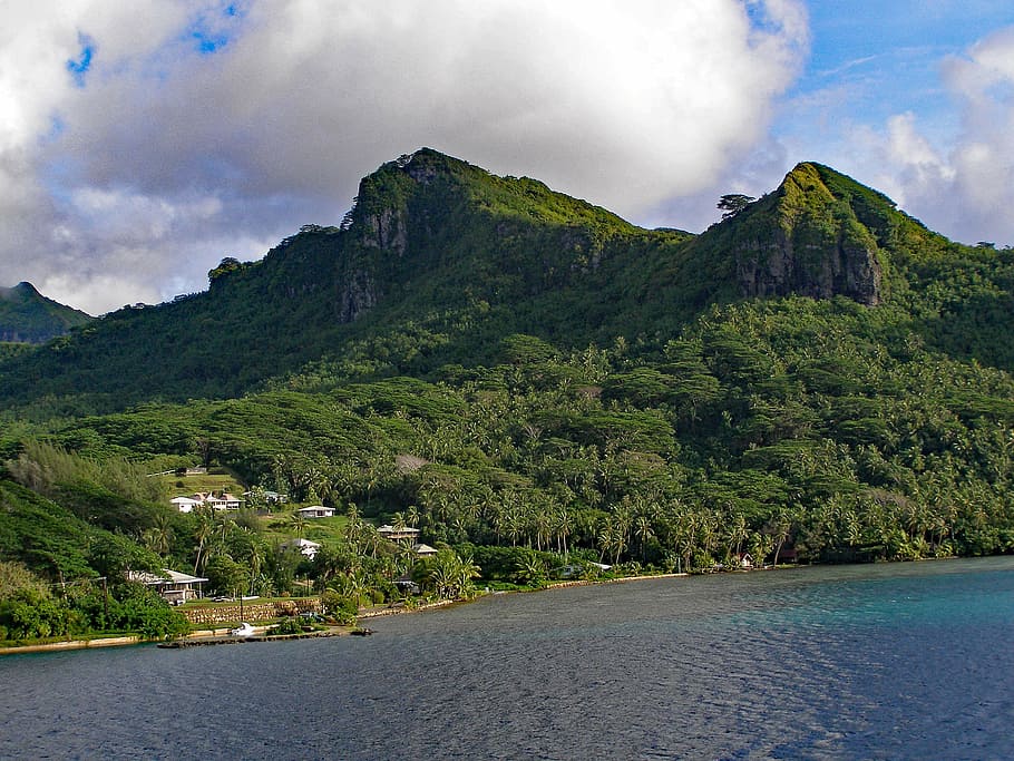 huahini, french, polynesia, society, island, paradise, mountain, cloud - sky, sky, beauty in nature