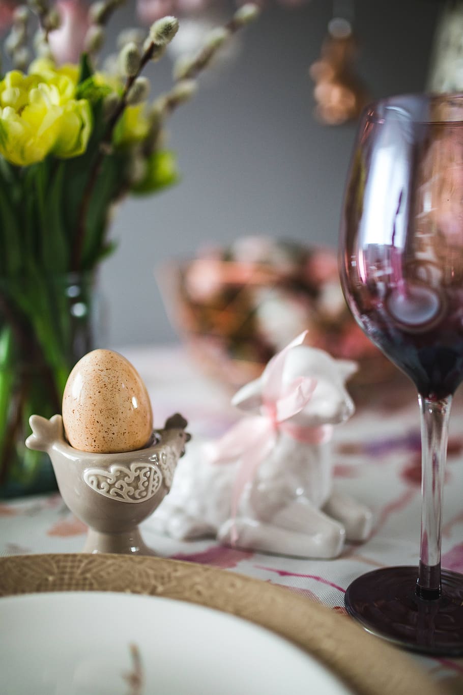 mesa, lindo, dulce, vacaciones, rosa, huevos, decoración, adornos, celebración, Pascua