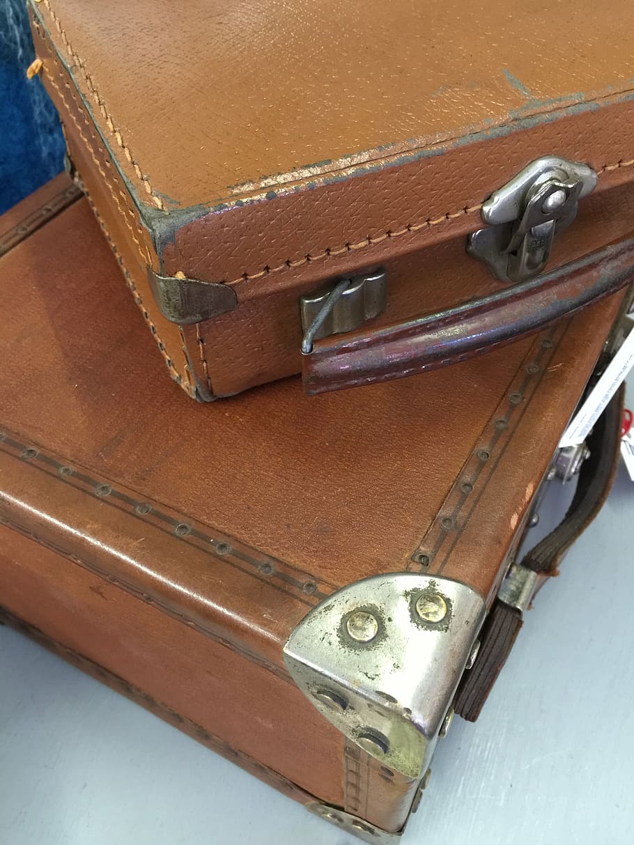 vintage, suitcase, travel, luggage, old, brown, metal, mode of transportation, wood - material, transportation