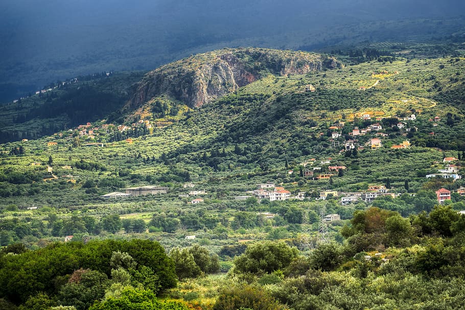 aptera, crete, greece, landscape, shadow, light, valley, mountain villages, nature, mystical