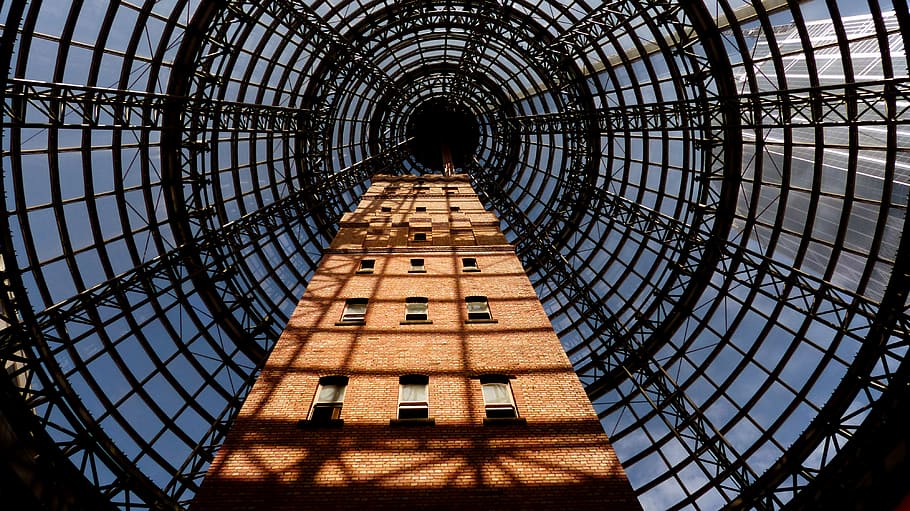 Coop, Shot Tower, Melbourne, metal, tunnel, daytime, architecture, built structure, building exterior, low angle view