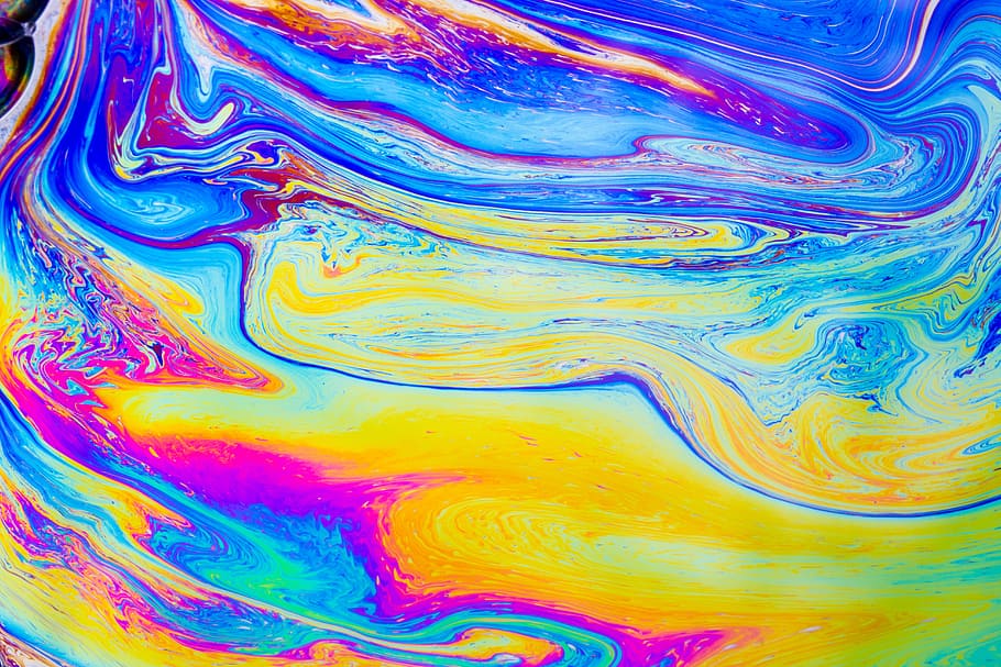Pintura de arte abstracto, burbujas, arco iris, líquido, jabón, agua, transparente, azul, espuma, 3d