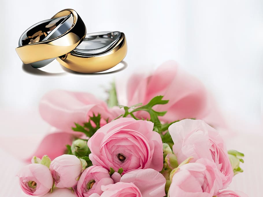 2, 金色のバンドリング, 結婚指輪, 結婚式, 前に, 愛, 結婚, 金, プラチナ, 女性