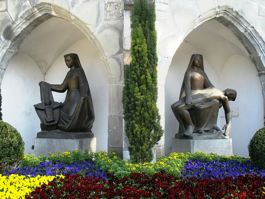 sculpture, bronze, sacral, church of st florin, vaduz, principality of liechtenstein, flower, plant, flowering plant, statue