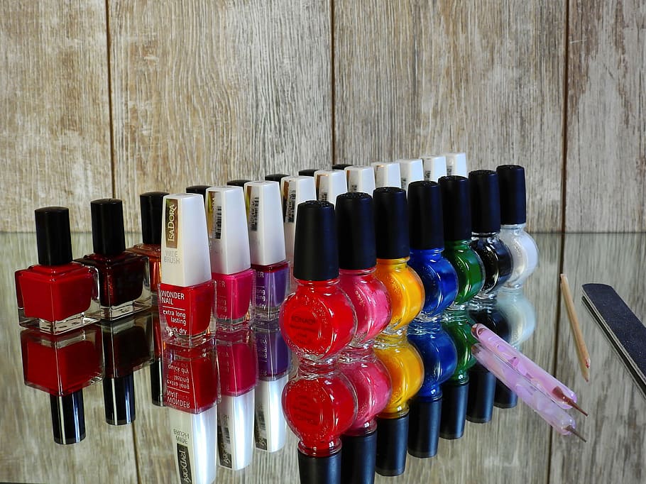 assorted, nail lacquer bottles, nail varnish, fingernails, manicure, paint, nails, toe nails, fashionable, nail design