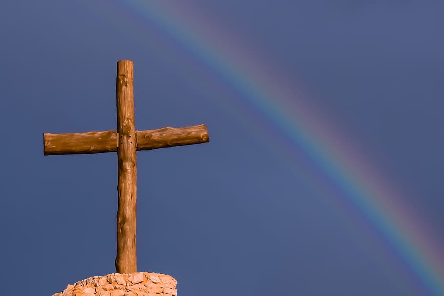 Cross, Rainbow, Religion, faith, hope, colors, wood - material, forgiveness, spirituality, hope - concept