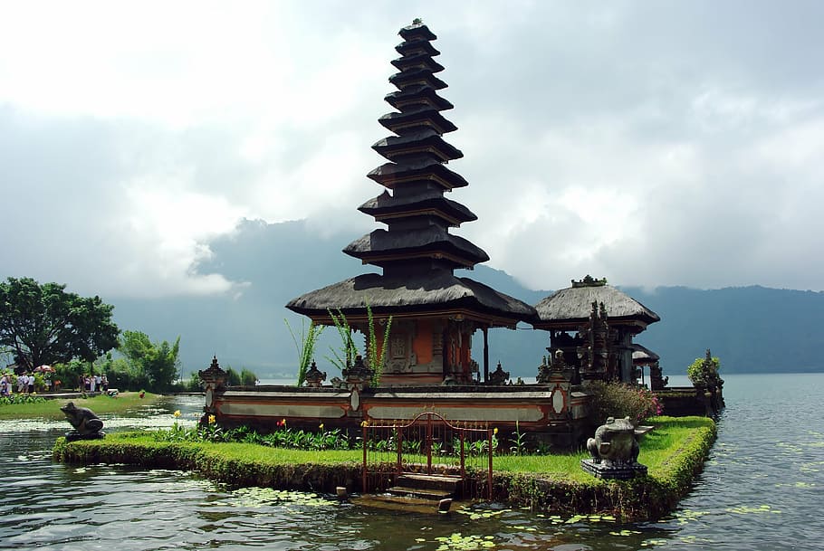 temple, surrounded, body, water, indonesia, bali, ulun danu, bratan lake, religion, religious