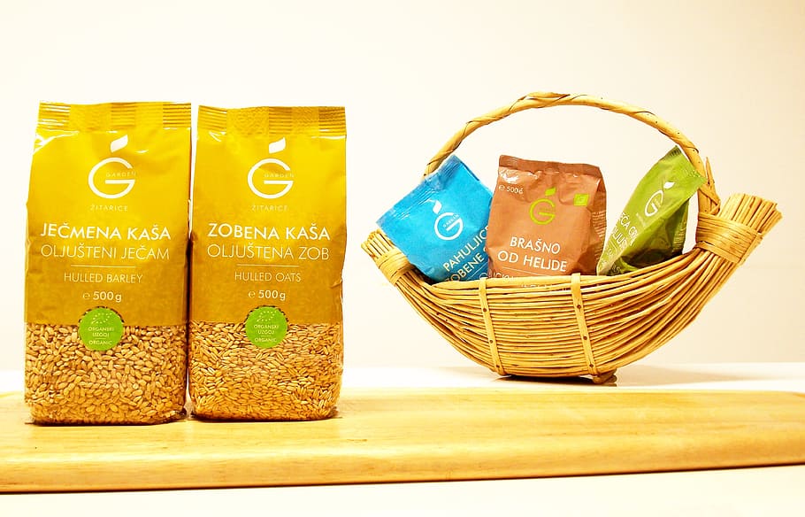 cereals, barley, oats, food, healthy, organic, whole, grain, basket, container