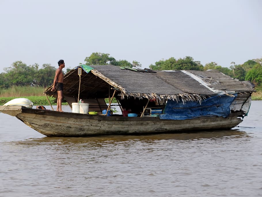Cambodia, Tonle Sap, Sap, House, house, floating, housing, lake, boat, water, family