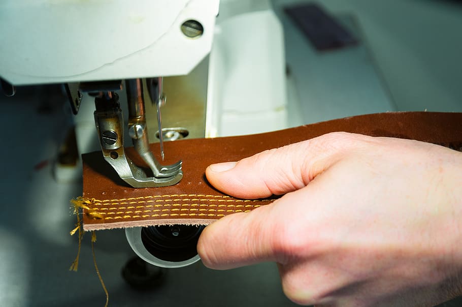person, using, Sewing Machine, Manual Work, Skin, artisan, leather goods, leather, sewing, human hand