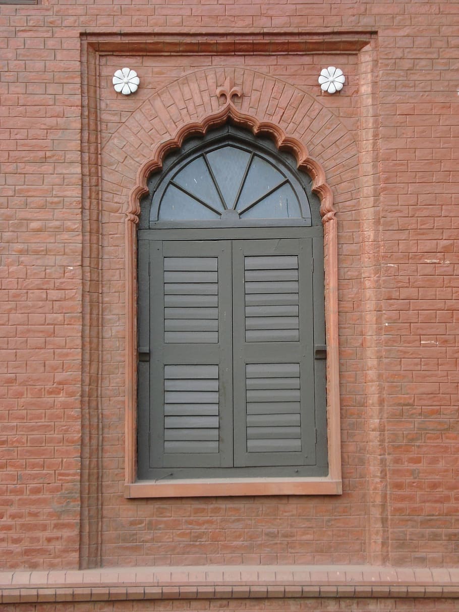 front of curzon hall's window, british raj-era building, dhaka, architecture, brick wall, built structure, window, building exterior, brick, wall