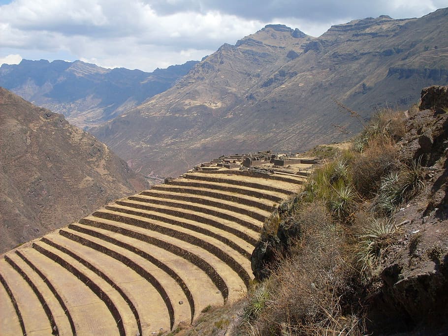 Perú, paisaje, escénico, nubes, cielo, montañas, valle, barranco, ruinas, antiguo
