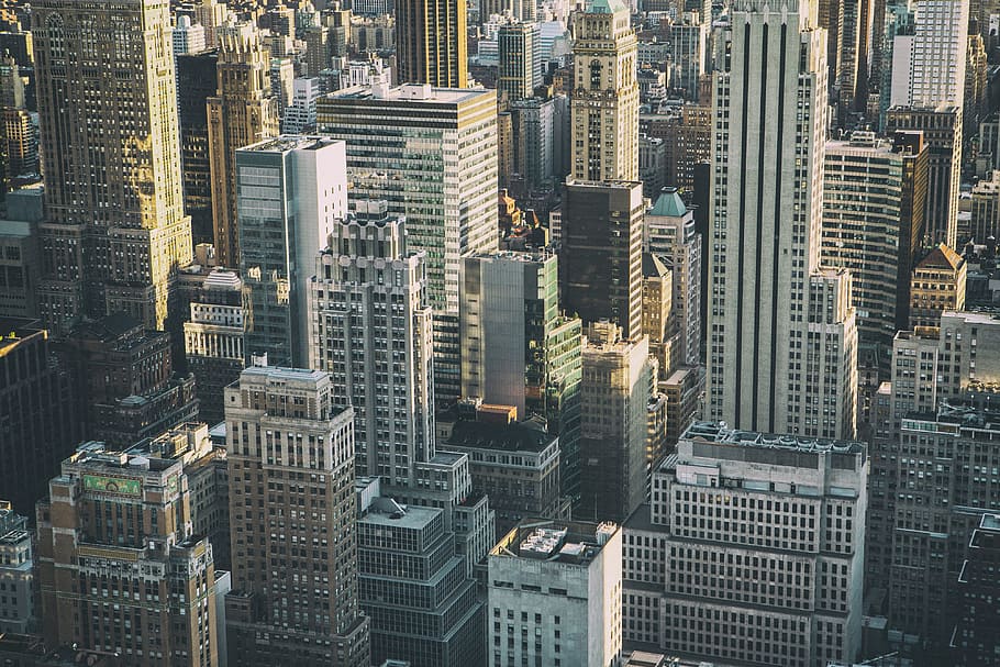 muchos, edificios de gran altura, Nueva York, imagen, capturado, arriba, plataforma de observación de rocas, Gran angular, tiro, Manhattan
