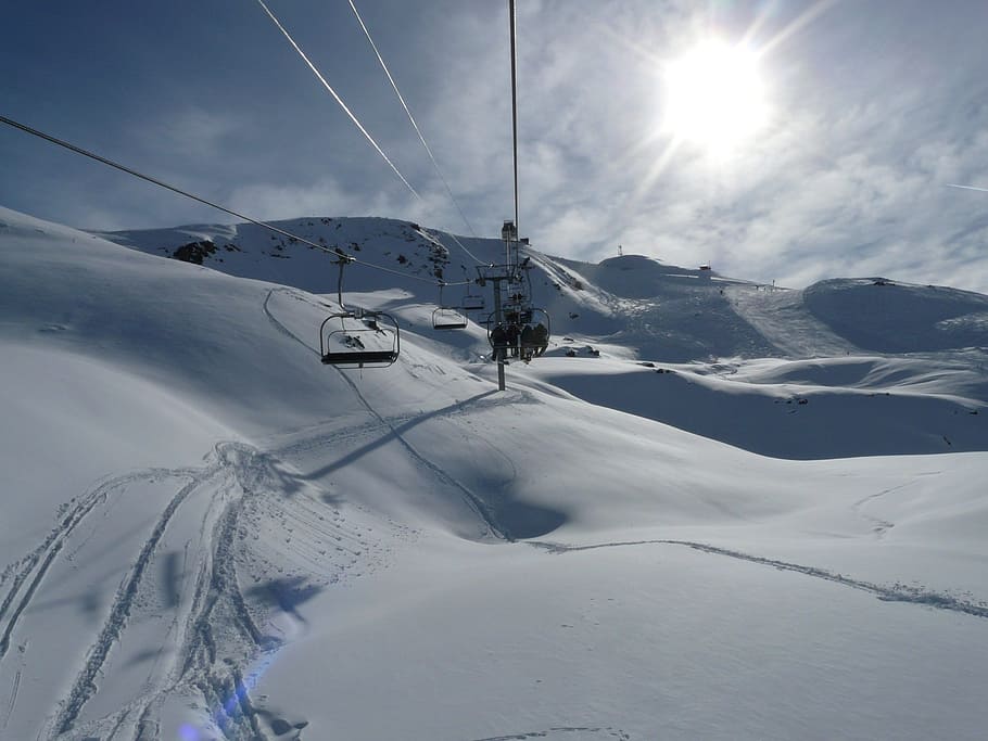 Chairlift, Cable Car, Mountain, Railway, mountain railway, winter, skiing, alpine, mountains, snow