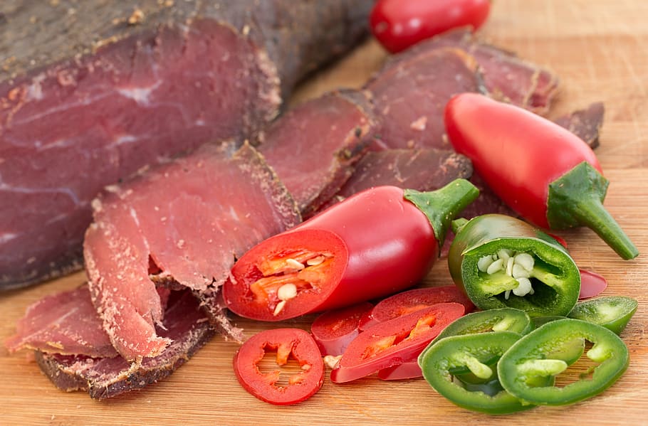 raw, bell pepper, Dried Beef, Meat, Processed, Smoked Beef, jalapeno, healthy, spicy, tasty
