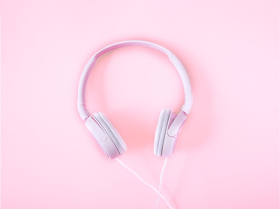 pink wired headphones, headphones, music, song, pink, foam, earphones, ipod, cellphone, playlist