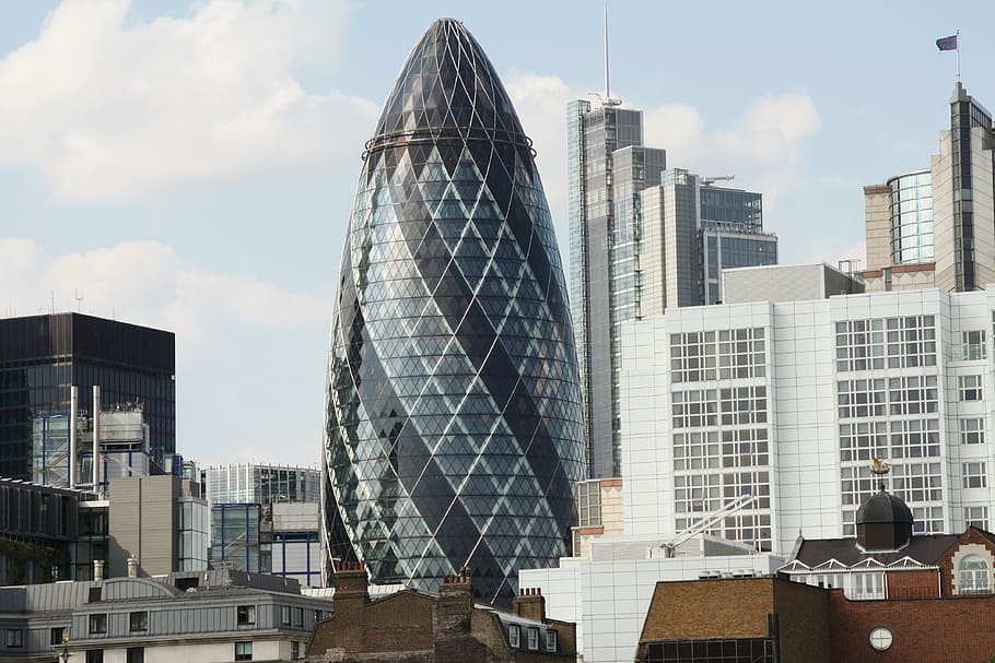 saint mary axe tower, building, skyscraper, architecture, city, cityscape, outdoors, skyline, modern, office