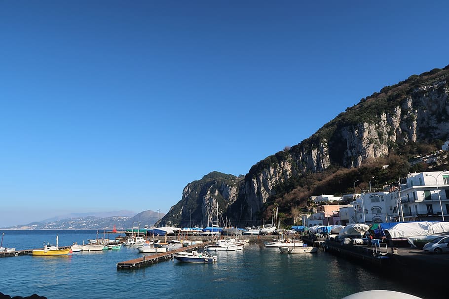 capri, italia, barcos, isla, mediterráneo, costa, turismo, mar, litoral, montaña