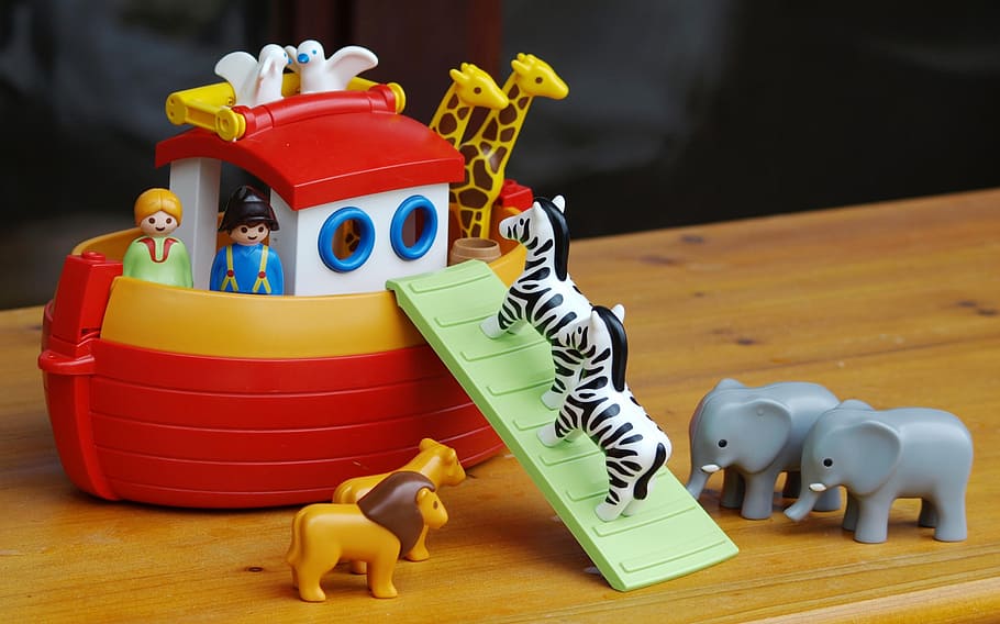 noah, ark toy, set, top, brown, surface, archenoah, ark, toys, playmobil
