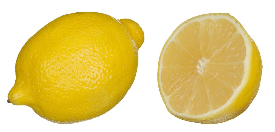 buah lemon kuning, irisan, lemon, buah, matang, segar, split, jeruk, asam, kuning