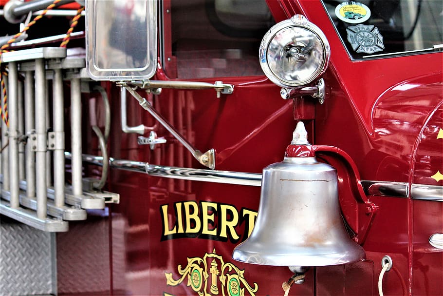 fire, bell, shiny, historically, alarm, fire alarm, history, fire truck, red, mode of transportation