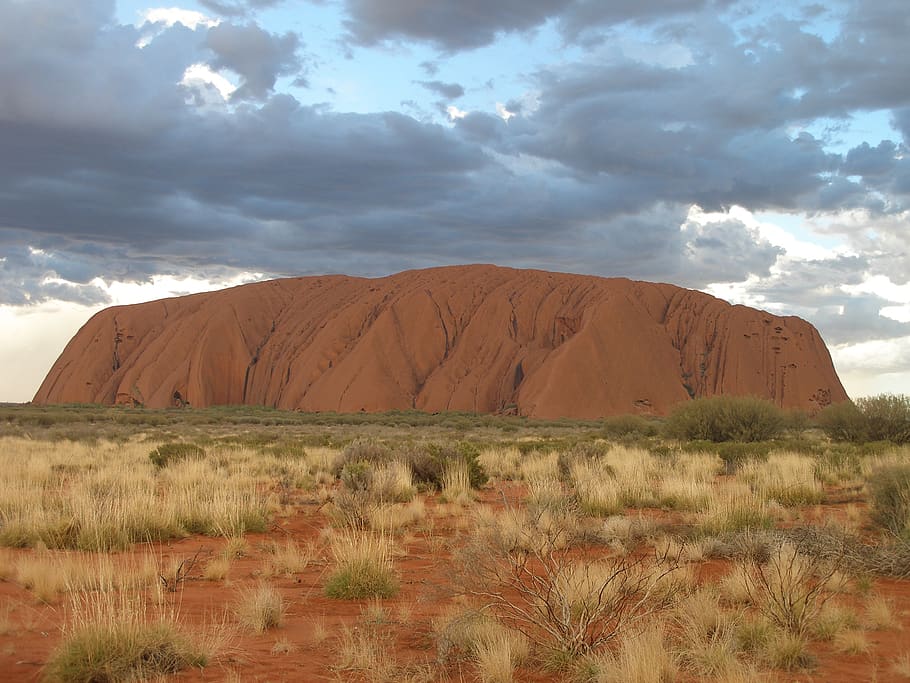 uluru, ayers rock, australia, outback, australian outback, sunset, rain on uluru, cloud - sky, sky, landscape