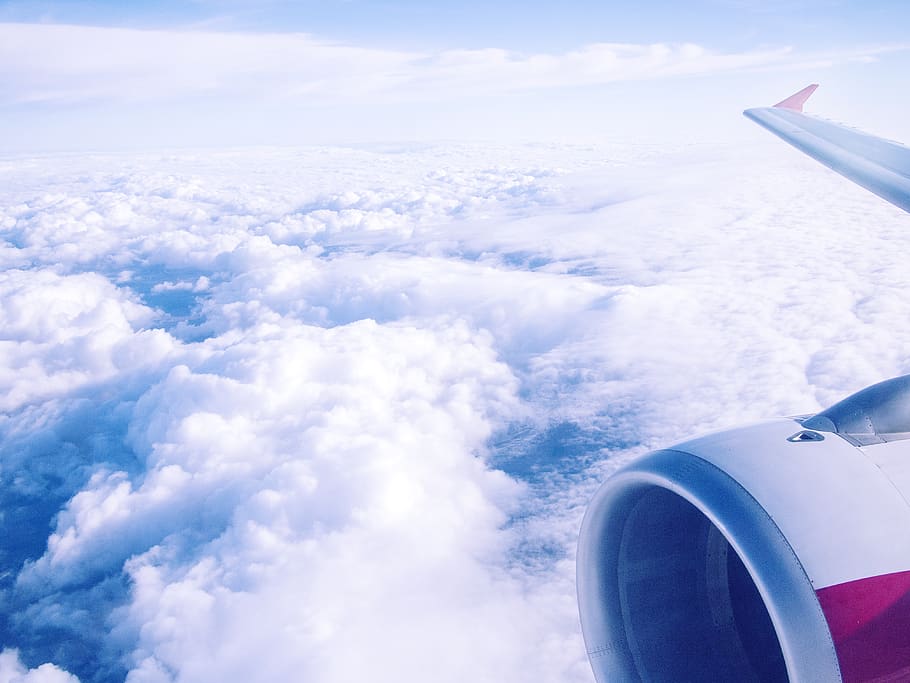 céu, nuvens, avião, viagem, transporte, motor, veículo aéreo, nuvem - céu, vôo, modo de transporte