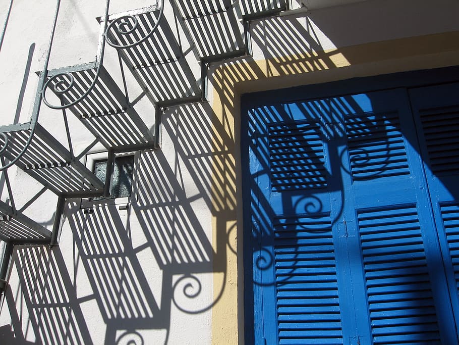 Stairs, Shutters, Greece, Shadow, Design, european, greek, architecture, steps and staircases, staircase