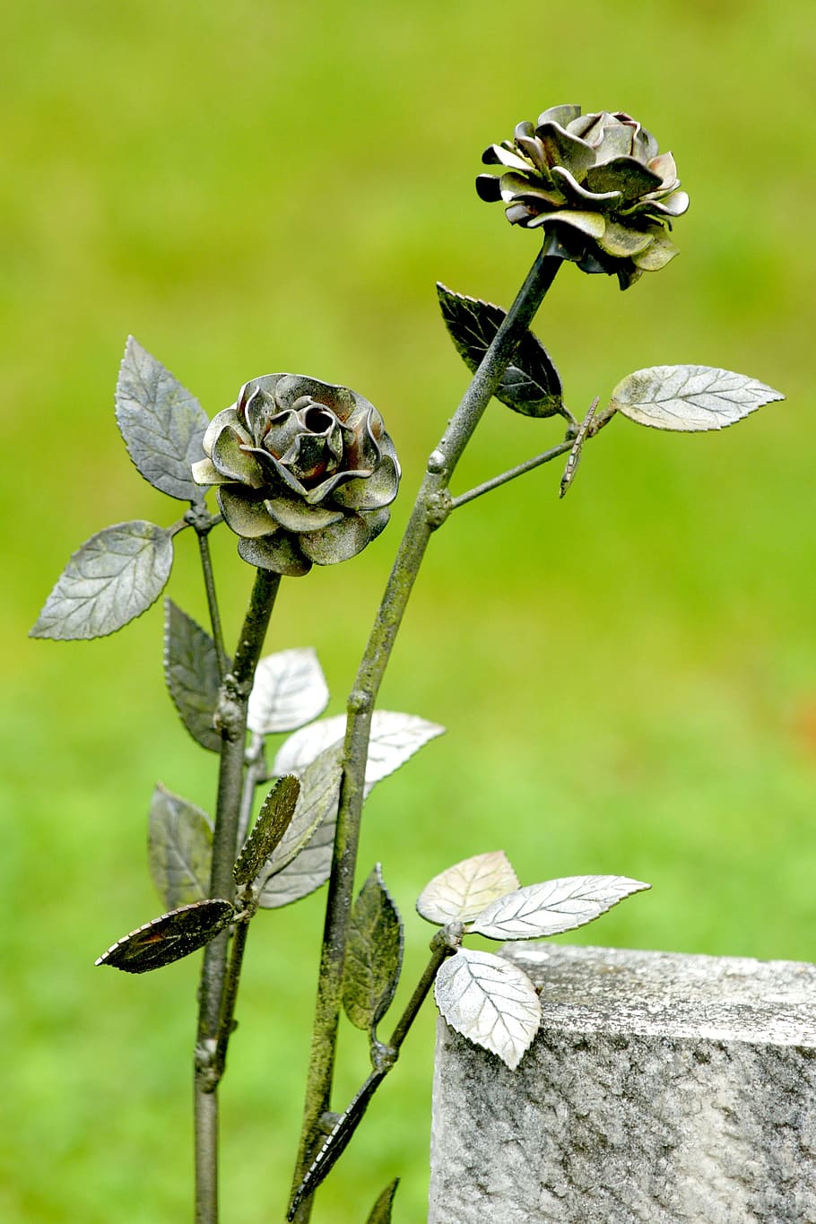 roses, decoration, statue, sculpture, art, deco, mourning, tomb, cemetery, metal