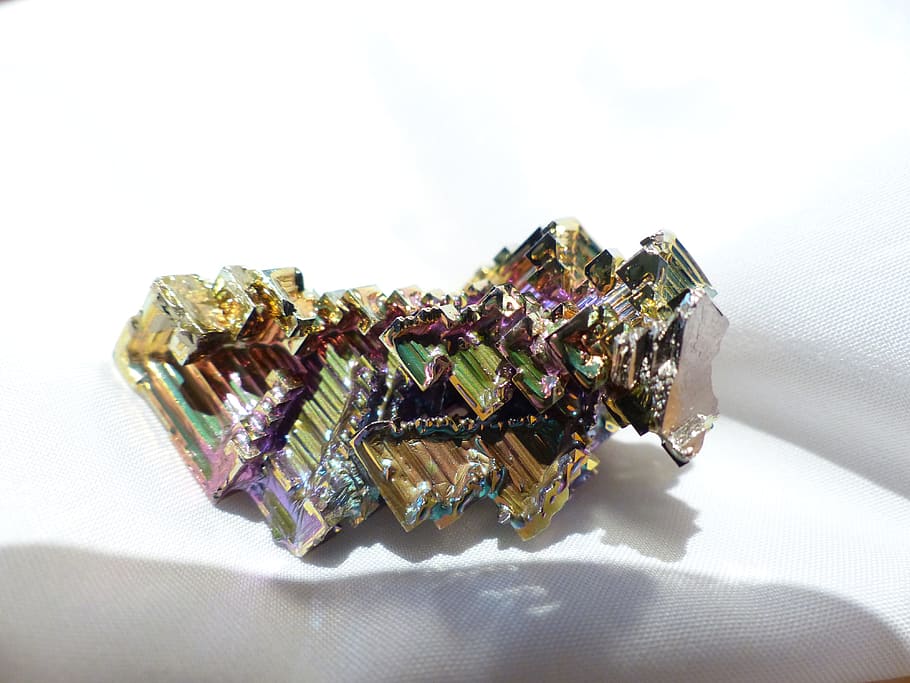 Glazed, Mineral, Iridescent, glazed includes, bismuth, bismuth crystal, bismuth crystal level, bred, aesthetic, staircase shaped