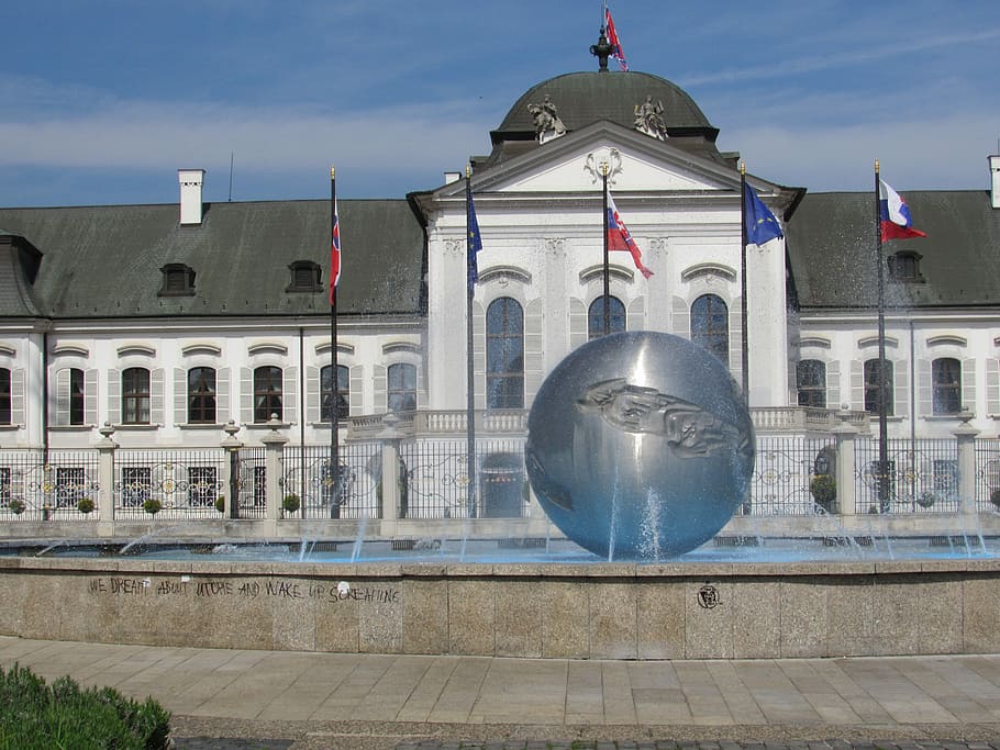 Parlamento, Edifício, Eslováquia, construção, bratislava, cúpula, arquitetura, exterior do edifício, reflexão, bandeira
