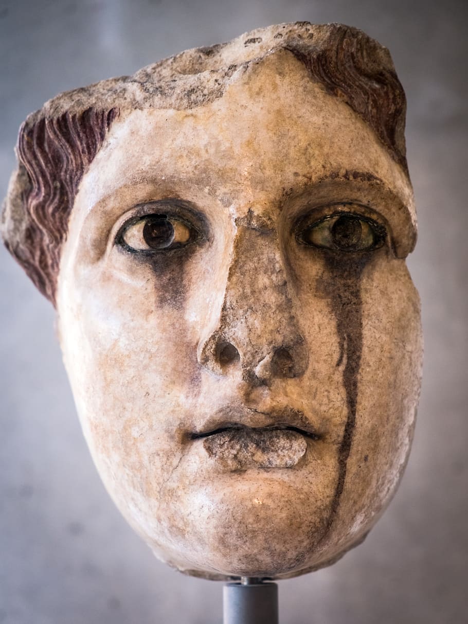 bust, ancient, museum, art, greece, ancient olympia, statue, woman, close-up, portrait