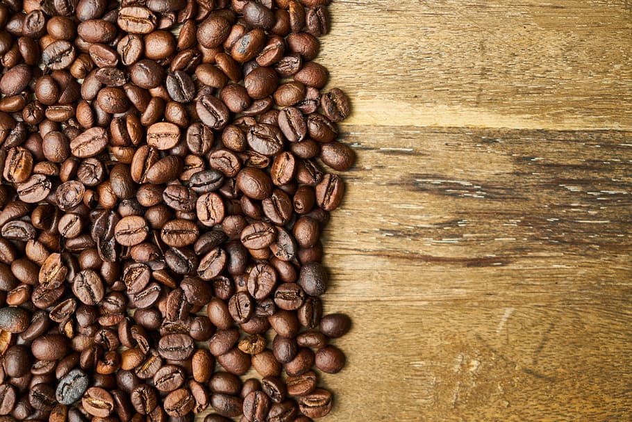coffee beans, brown, wooden, surface, Coffee, Caffeine, Macro, Photo, food photo, background