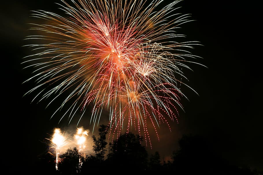 fireworks display, fireworks, rocket, night, lights, sylvester, explosion, shower of sparks, new year's day, color