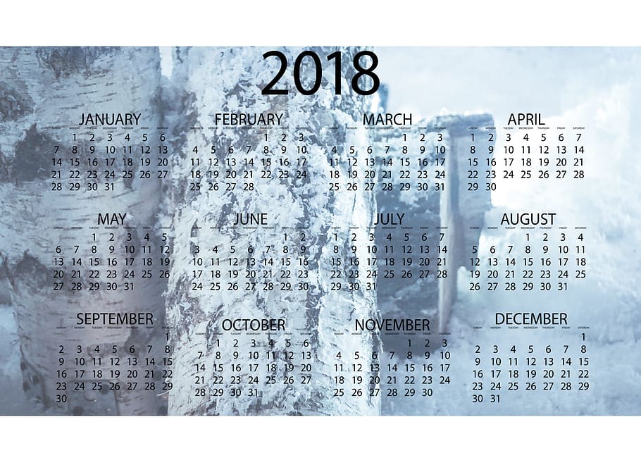 2018 calendar chart, business, monthly, time, annual, date, calendar, desktop, finance, daily occurence