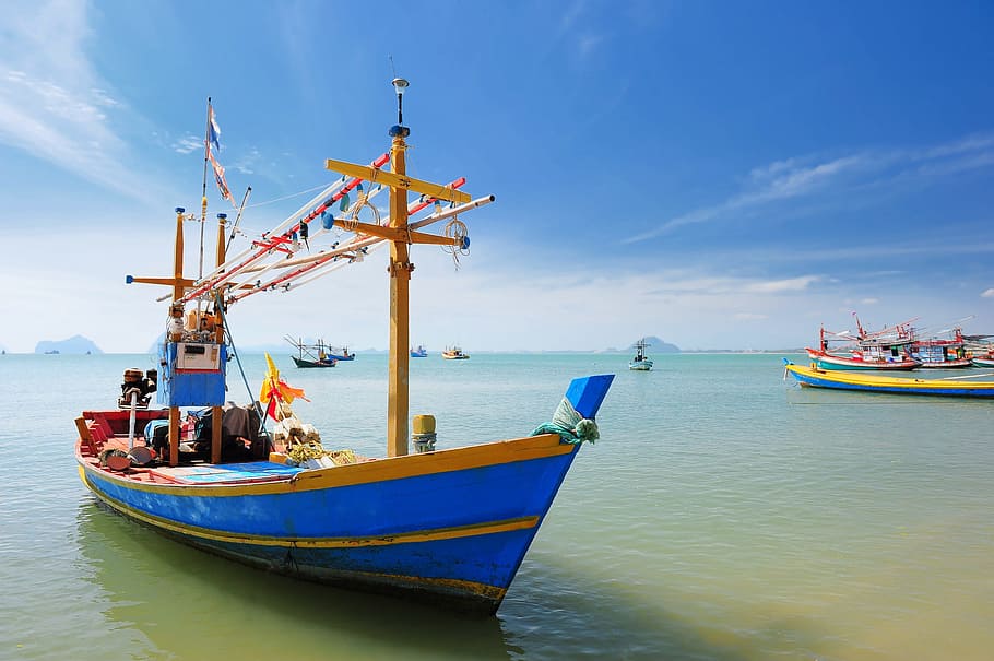 黄色, 木製, ボート, ボディ, 水, 船, タイ, 島, いくつかの熱帯海の明白な目的地, 緑