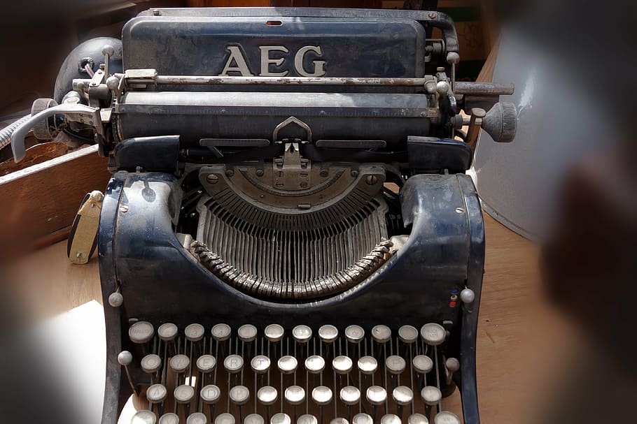 máquina de escribir negra aeg, máquina de escribir, máquina de escribir de viaje, alfabeto, letras, antigüedades, equipo, teclado, licencia, máquina