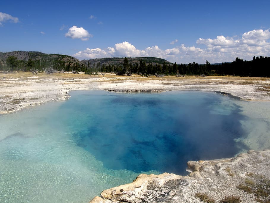Taman Nasional Yellowstone, Wyoming, Amerika Serikat, alam, danau, lanskap, pemandangan, mineral, biru tua, air