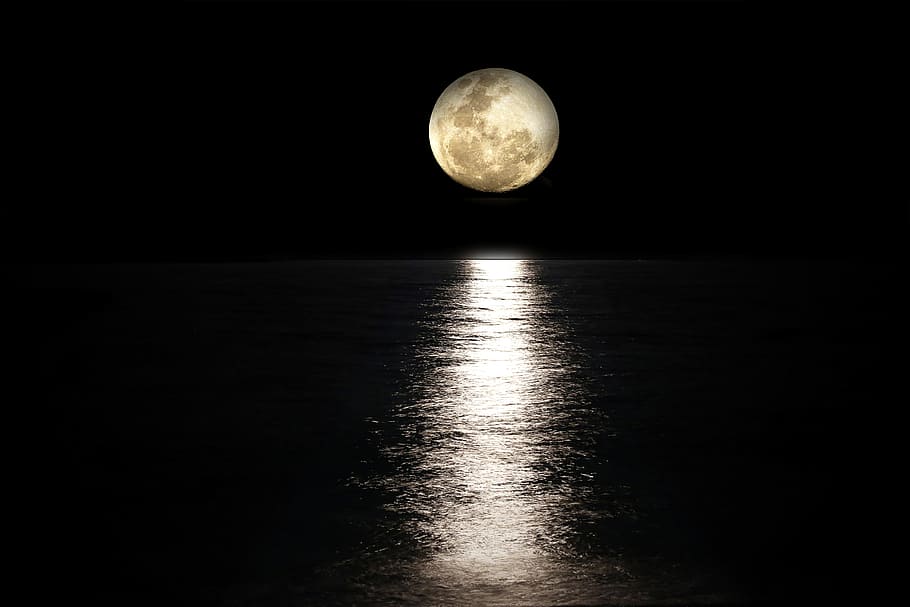 full moon phoot, moon, sea, full moon, mediterranean, nature, evening, light reflections, france, night