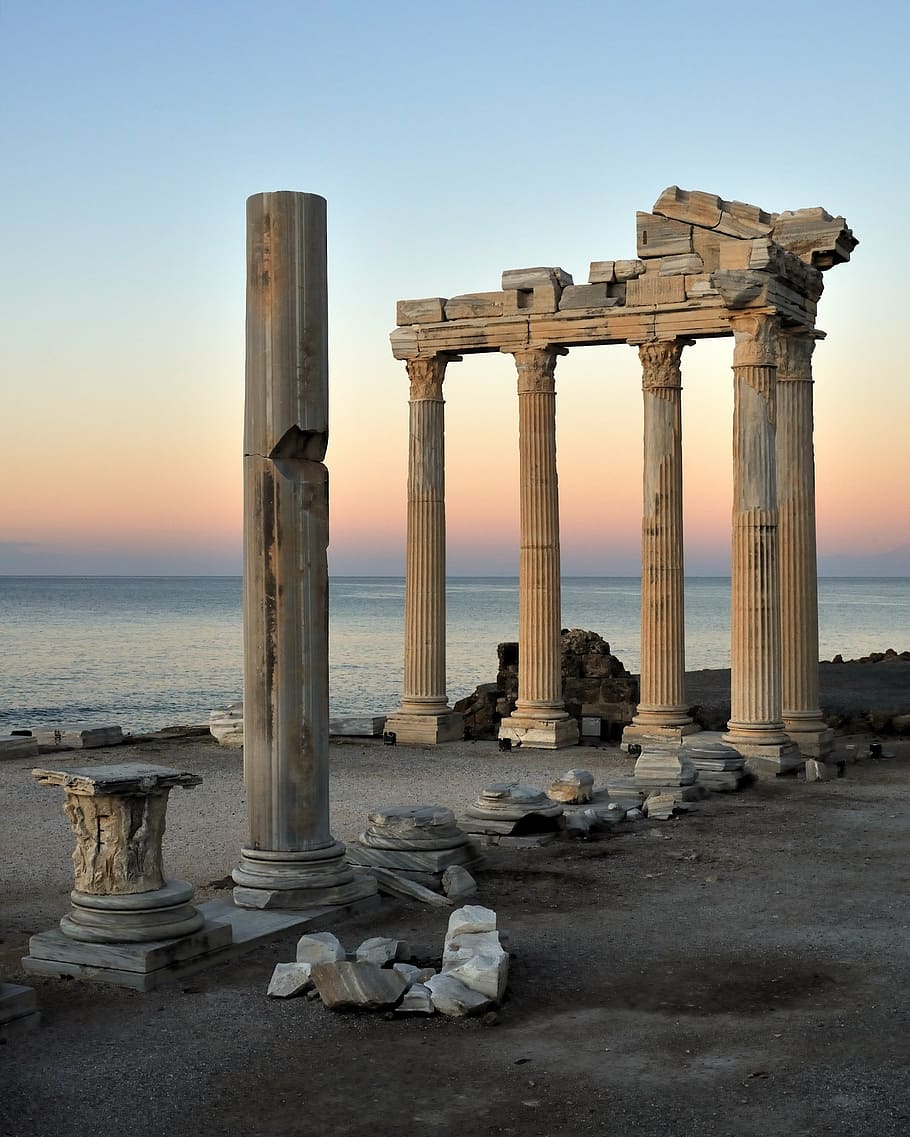 grey cement pillars, turkey, columns, column, architecture, ancient, corinthian, texture, background, historic
