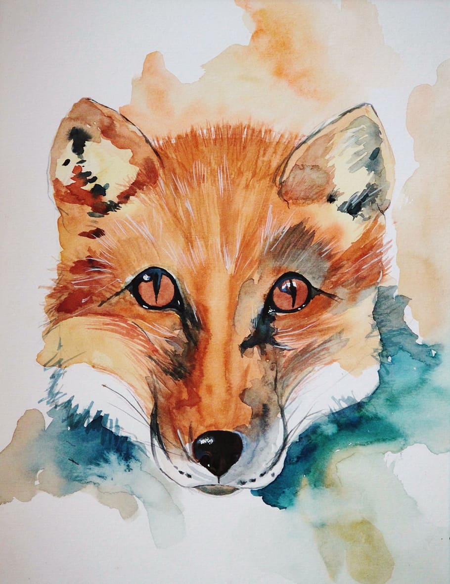 brown fox painting, fuchs, animal, painting, watercolour, art, drawing, watercolour painting, fauna, red fox