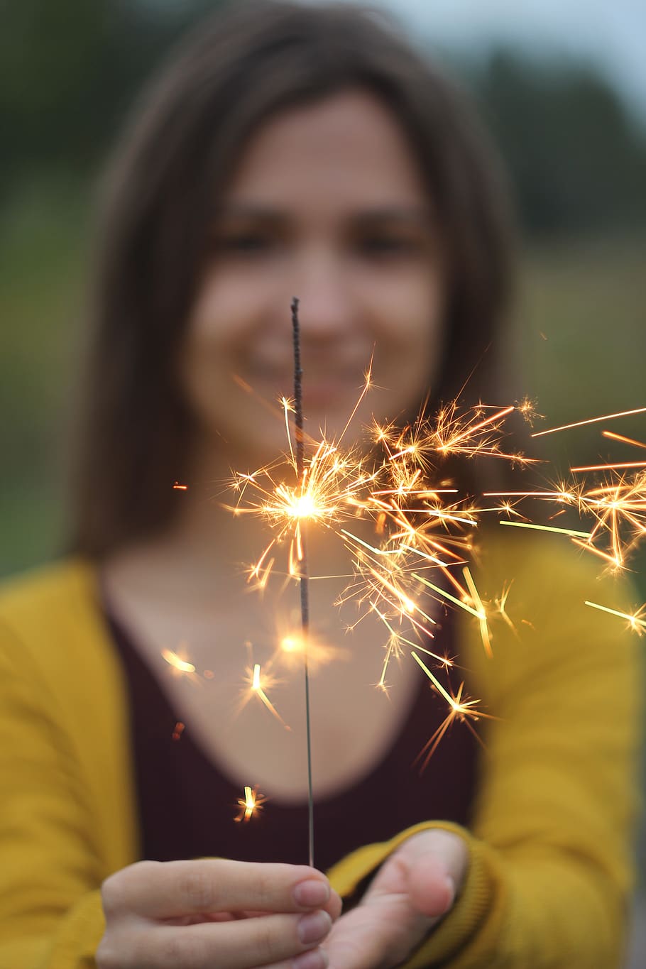 fire, spark, macro, evening, sunset, sparklers, yellow, orange, holiday, flame