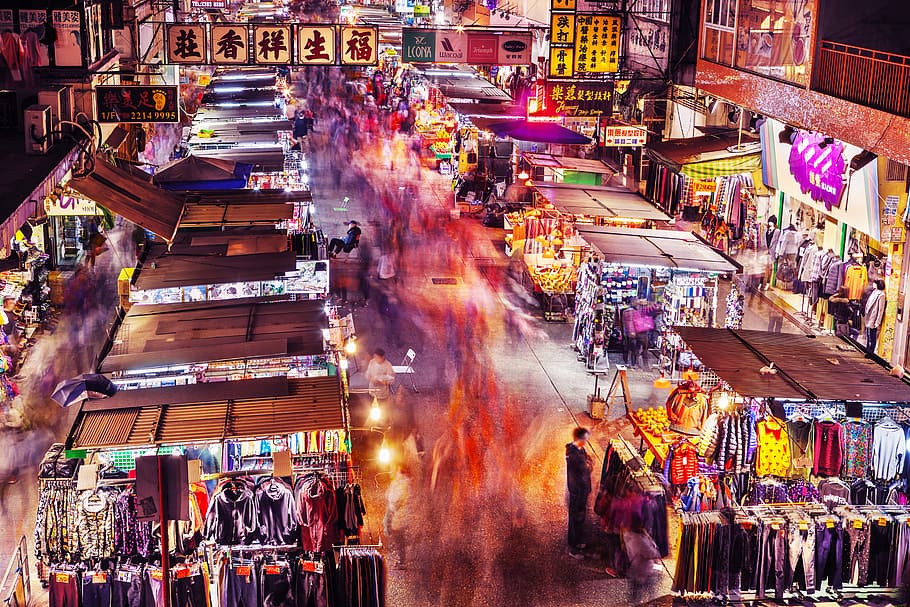 clothes, wooden, stall, night time, street, shop, city, people, retail, people shopping