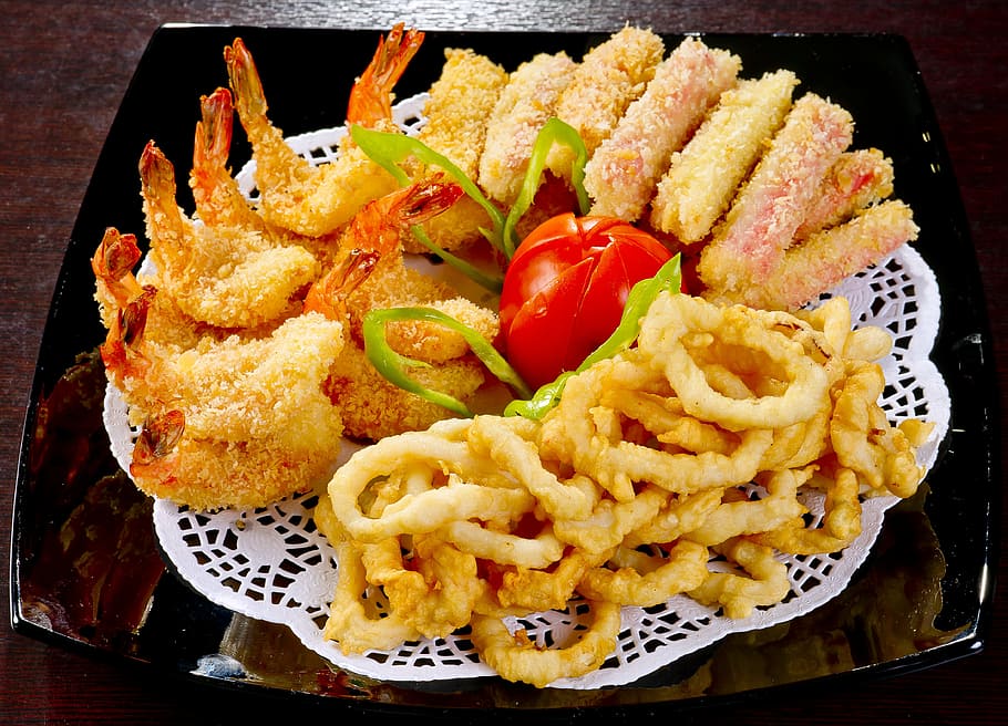 tempura, green, vegetable, calamari, brown, table, food, korean cuisine, nutrition, tasty