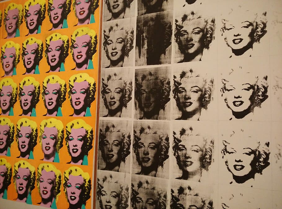 wallpaper marilyn monroe, Marilyn Monroe, Andy Warhol, Warna, seni, hitam dan putih, pola, latar belakang, multi-warna, tidak ada orang