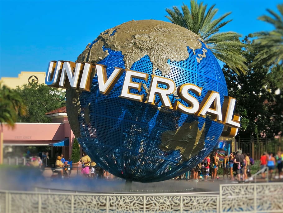 universal, logo, water fountain, universal studios, cinema, movies, theme park, usa, florida, text