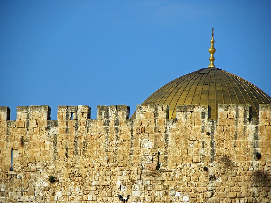 brown, brick wall, mosque, daytime, dome of the rock, jerusalem, israel, city, dome, old