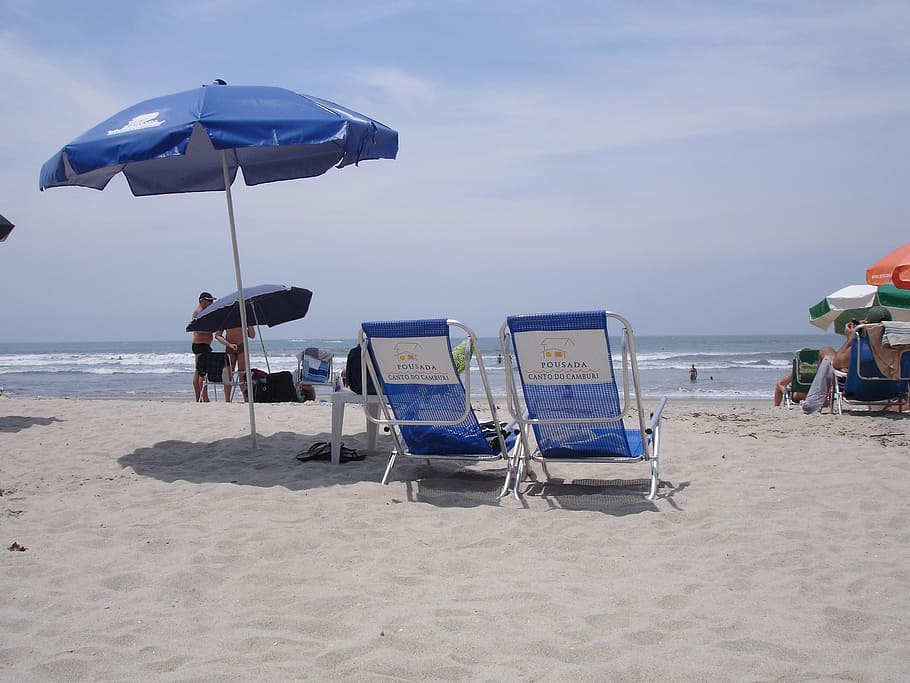 pantai, sol, musim panas, pondok, istirahat, pasir, kursi geladak, payung, laut, air