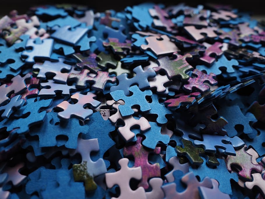 closeup, foto, jigsaw puzzle, potongan puzzle, puzzle, play, piecing bersama, berbagi, sabar, kartu memori ditutupi dengan